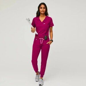 Figs Womens Scrub Set Large/Large Petite - Color Dark Magenta